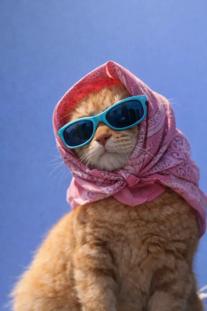 Cute cat wearing glasses funny look